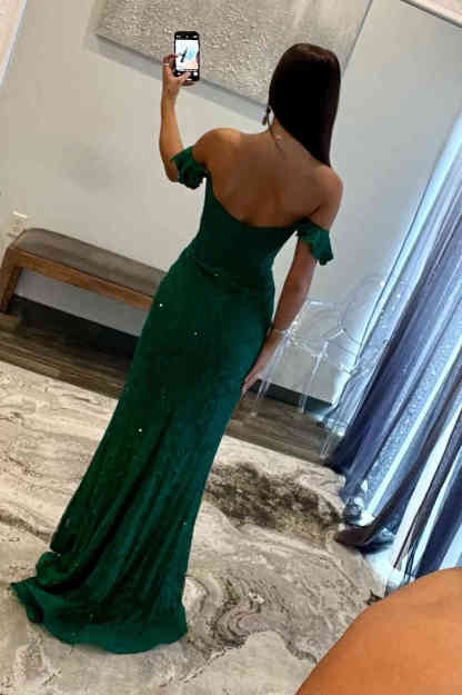 Magenta Off the Shoulder Mermaid Lace Prom Dress