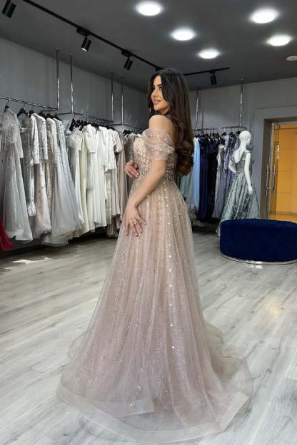 Off-the-Shoulder Long Mermaid Formal Evening Dresses with Detachable Train
