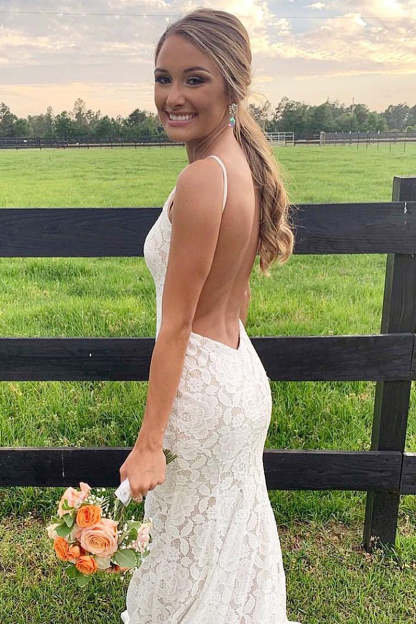 Mermaid Open Back Lace Yellow Prom Dress