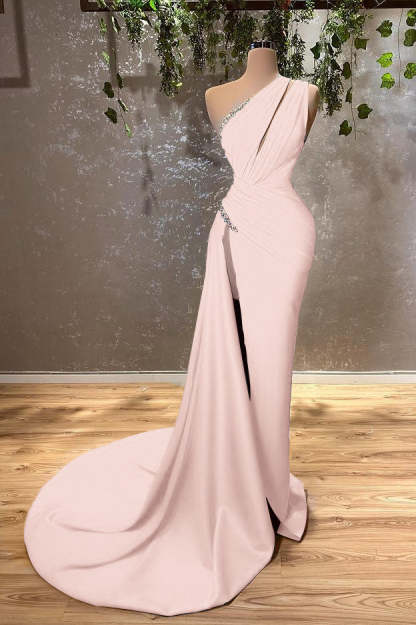 Ocean Blue One Shoulder Mermaid Evening Dress Long with Split