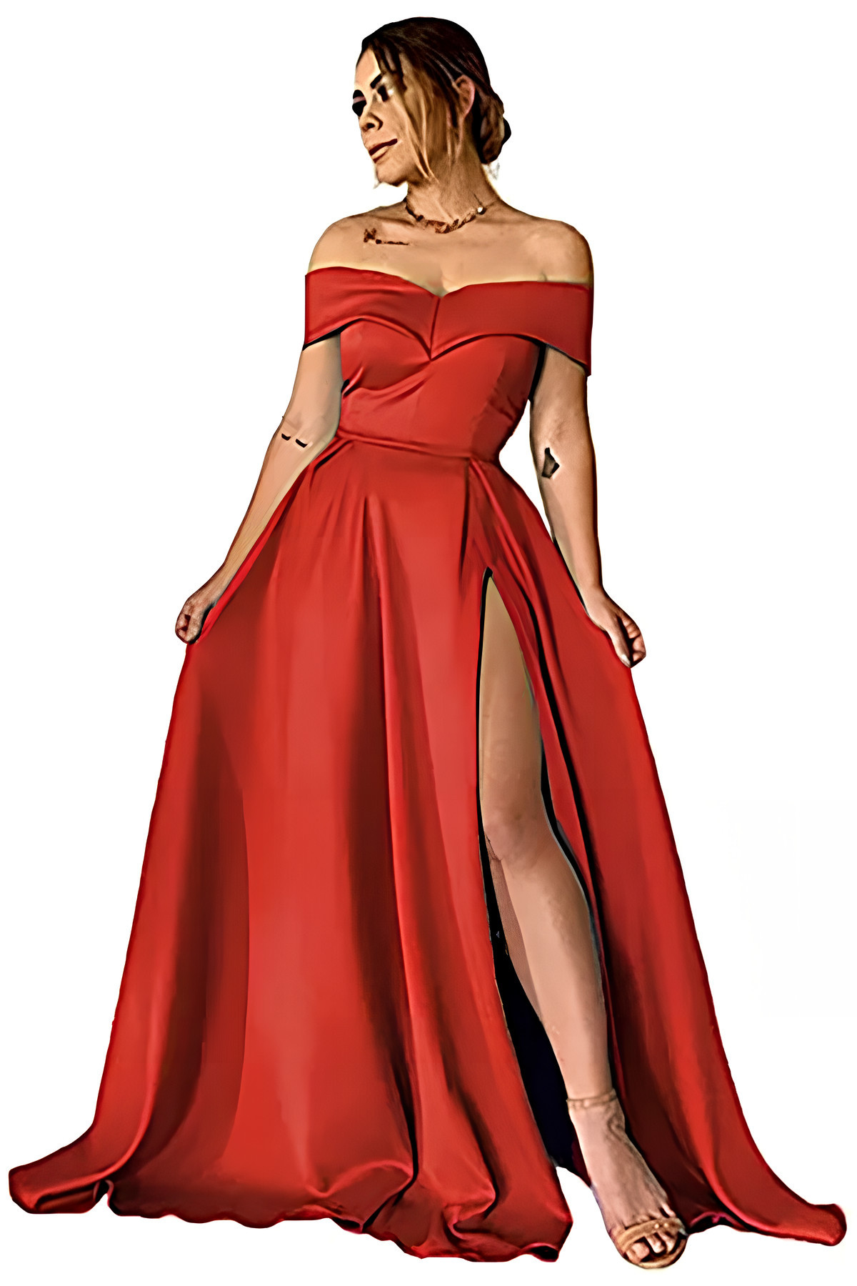 Black Long A-line Off the Shoulder Satin Split Prom Dress