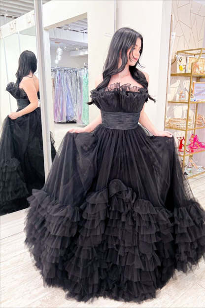 Princess Fuchsia A-line Strapless Tulle Multi-Layers Long Prom Dress