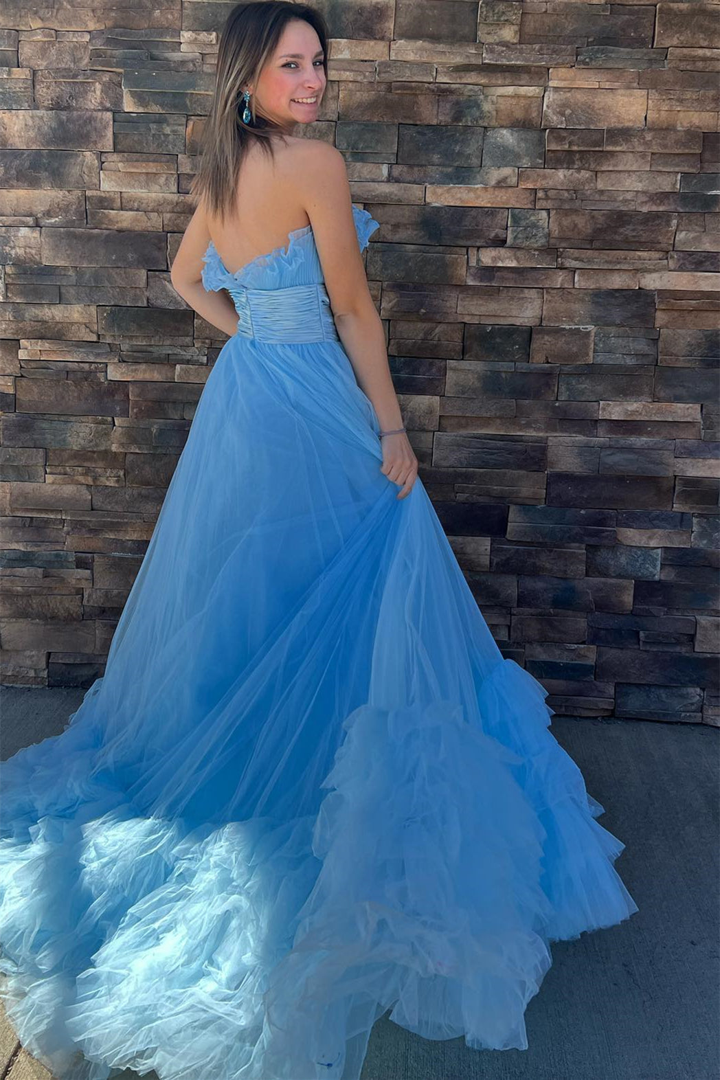 Princess Fuchsia A-line Strapless Tulle Multi-Layers Long Prom Dress