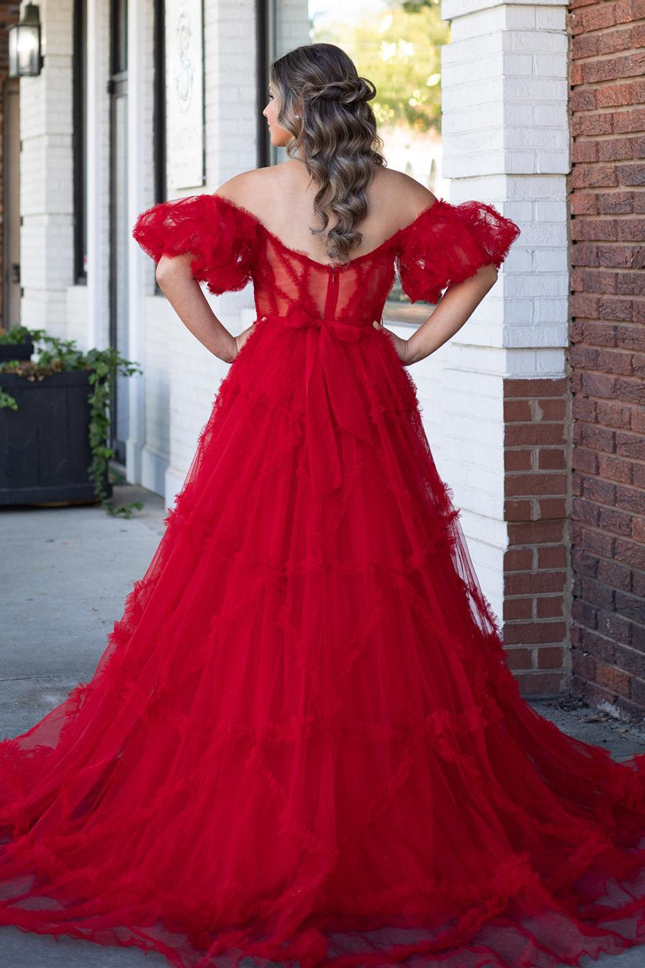 Princess Off-Shoulder Light Blue Ruffle Long Prom Dress with Balloon Sleeves