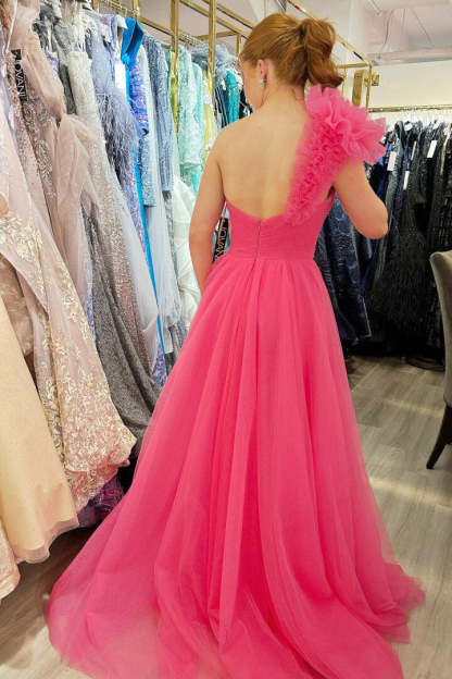 Princess Ruffled One Shoulder A-Line Tulle Prom Dress