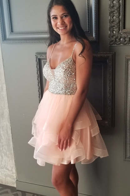 Princess Short Pink Homecoming Dress with Silver Top