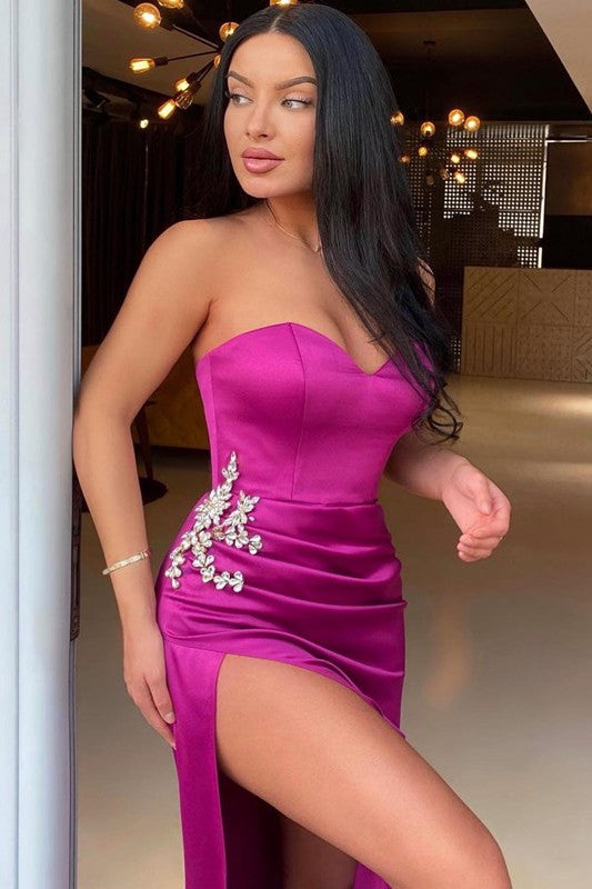 Purple Sweetheart Sleeveless Mermaid Prom Dress with Split