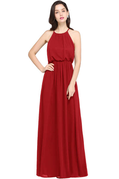 Casual Long Halter Chiffon Floor Length A Line Bridesmaid Dress - YESBABYONLINE
