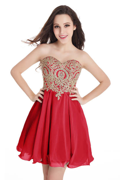 Short A-Line Strapless Chiffon Prom Dresses with Beadings - YESBABYONLINE