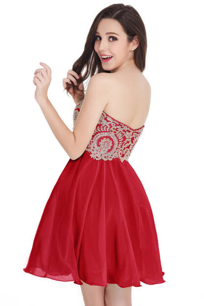 Short A-Line Strapless Chiffon Prom Dresses with Beadings - YESBABYONLINE