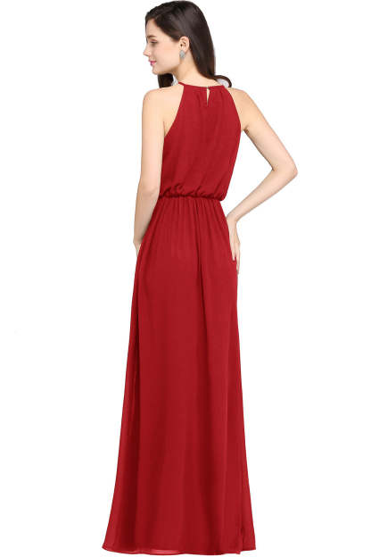 Casual Long Halter Chiffon Floor Length A Line Bridesmaid Dress - YESBABYONLINE
