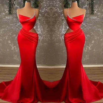One-Shoulder Spaghetti-Strap Red Slim Mermaid Prom Dress