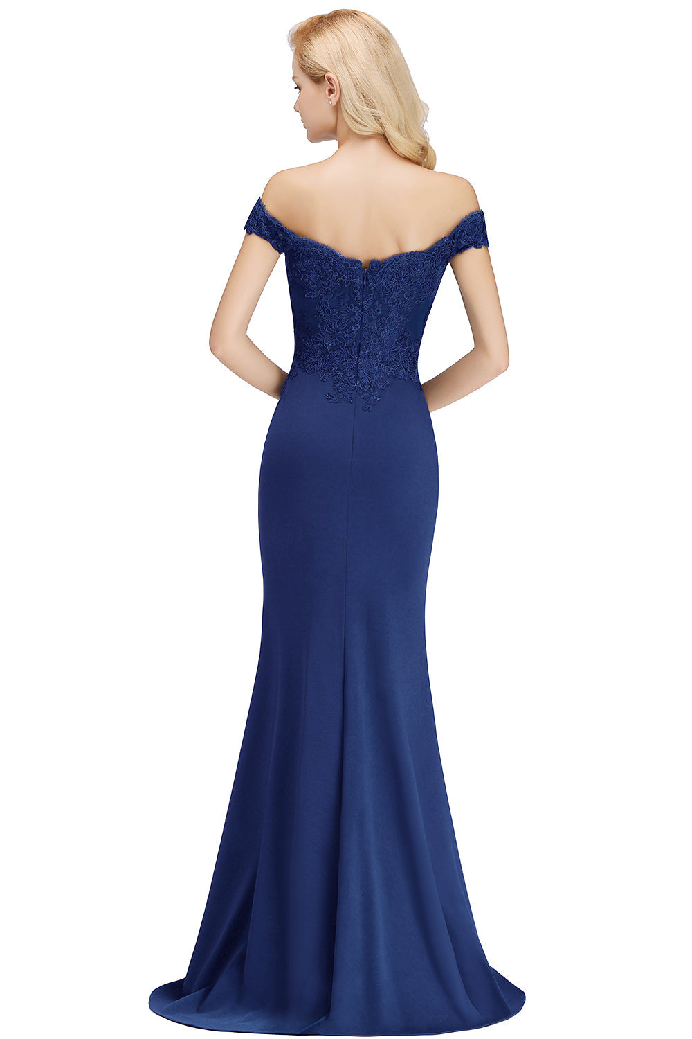 Long Off-the-shoulder Appliques Lace Mermaid Bridesmaid Dress - YESBABYONLINE