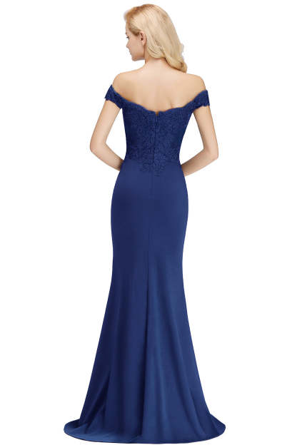Long Off-the-shoulder Appliques Lace Mermaid Bridesmaid Dress - YESBABYONLINE