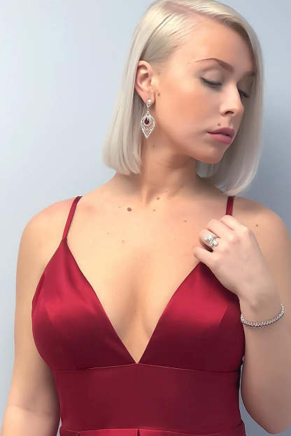 Spaghetti Straps Empire Burgundy Prom Dress