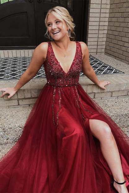 Sparkly Pink Long Prom Dress with Beaded Top