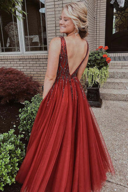 Sparkly Pink Long Prom Dress with Beaded Top