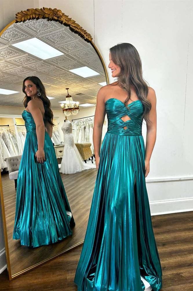 strapless keyhole metallic pleated a-line prom dress with slit Long – YESBABYONLINE in Size 0 labor-day-2026 Tatiana Velvet One Shoulder Color:Peri Blue