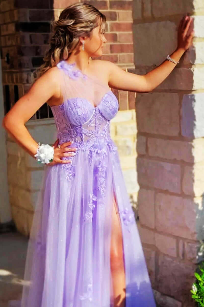 Sweetheart One Shoulder Pink Prom Dress with Flowers