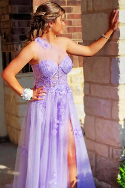Sweetheart One Shoulder Pink Prom Dress with Flowers