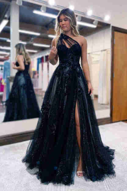 Sweetheart One Shoulder Pink Prom Dress with Flowers