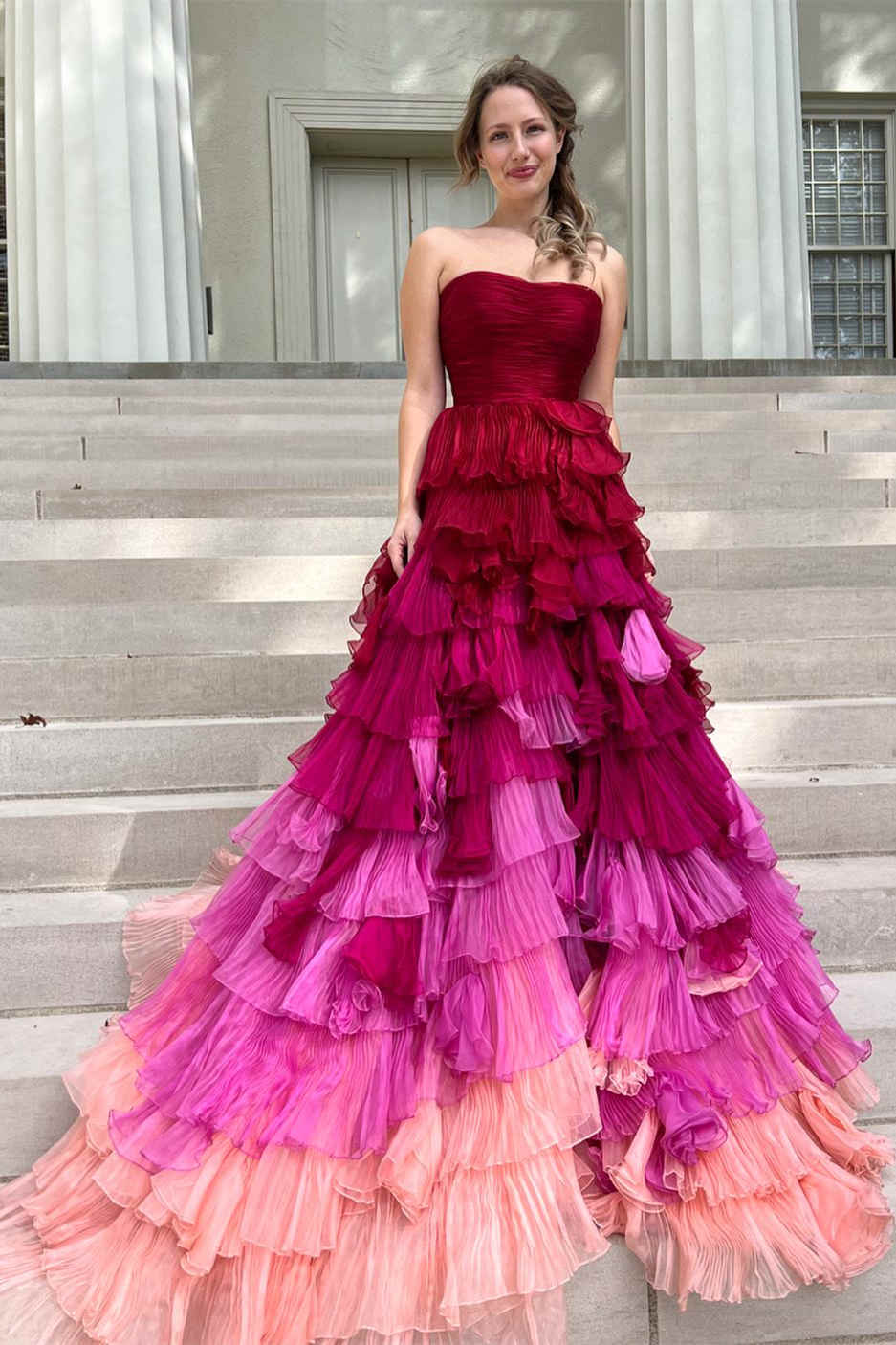 Sweetheart Pleated Bodice Long Prom Dress with Ruffles