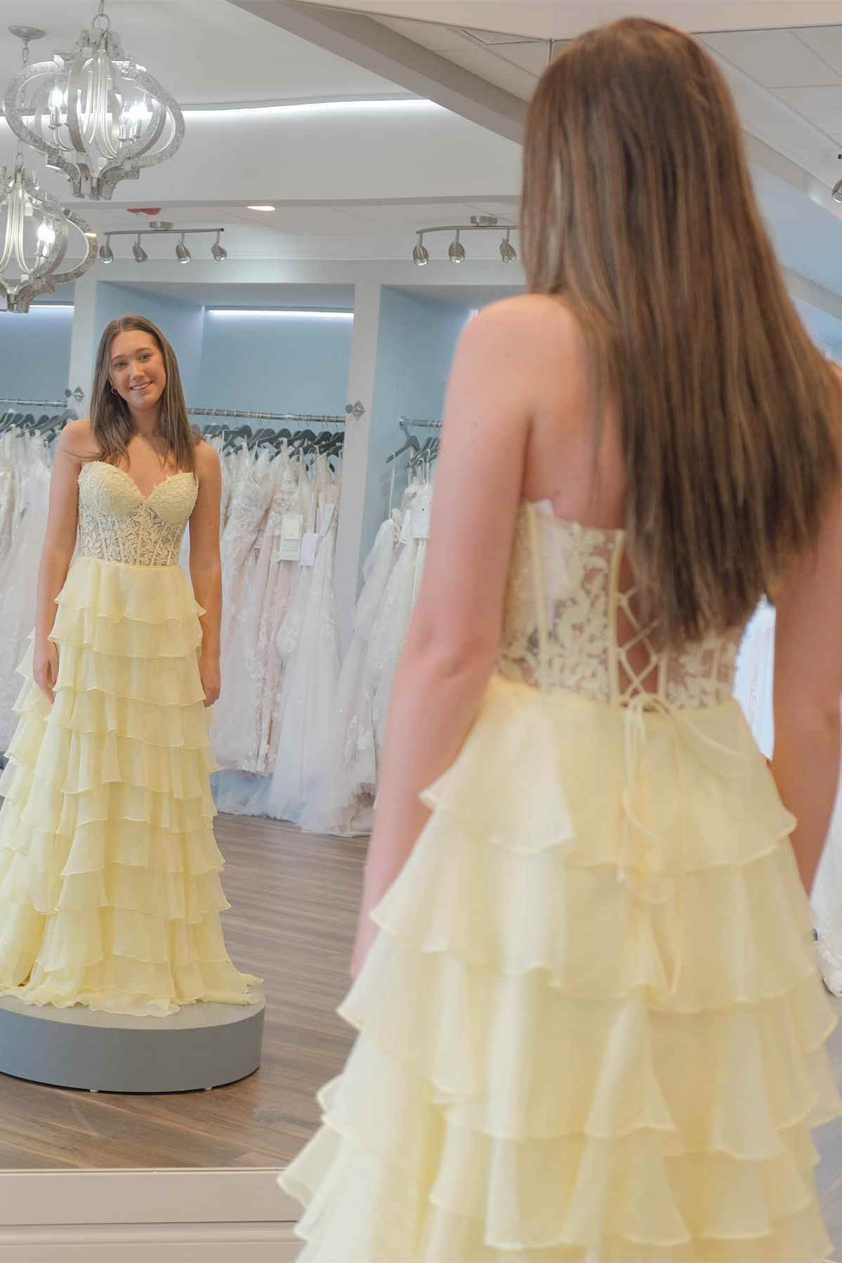 Sweetheart Red Corset Chiffon Ruffle Long Prom Dress