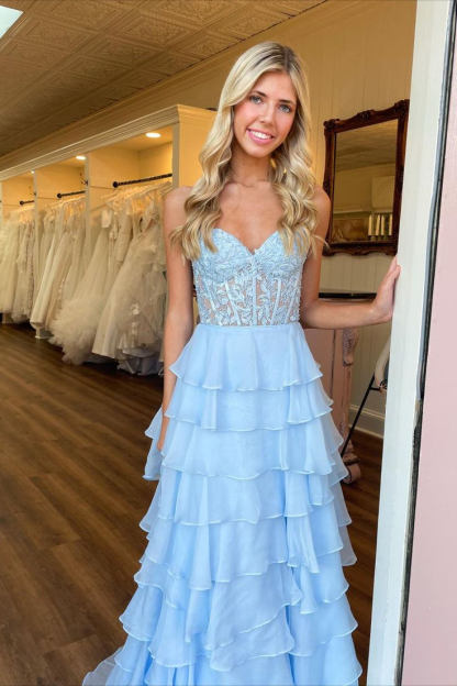 Sweetheart Red Corset Chiffon Ruffle Long Prom Dress