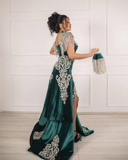 Unique Green Long Mermaid Velvet Prom Dresses with Slit-Yesbabyonline