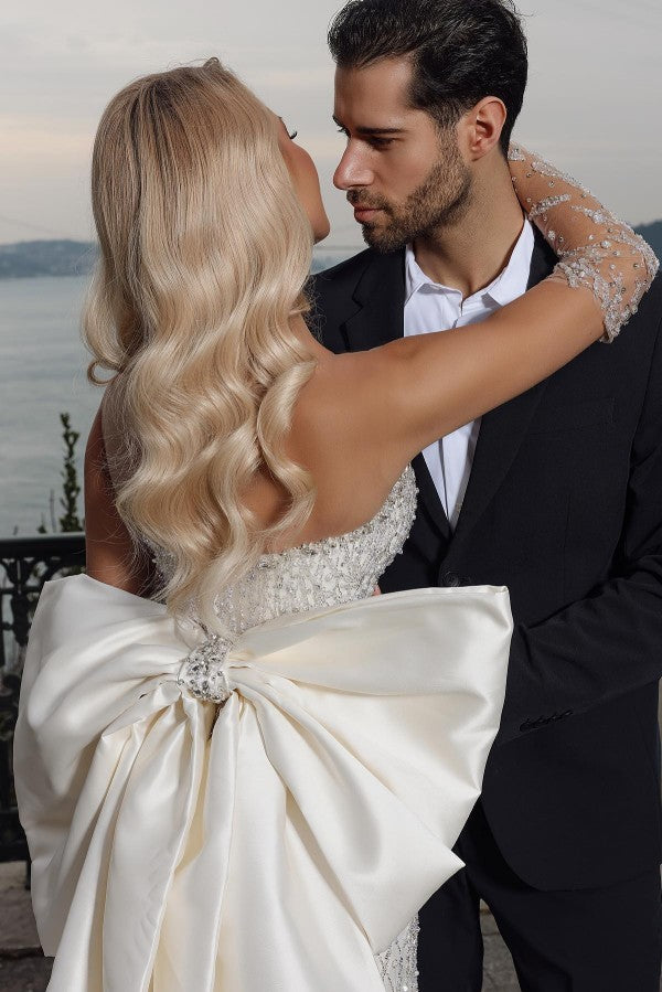 Chicloth Bowknot Wedding Dress Mermaid Luxury With Beadings
