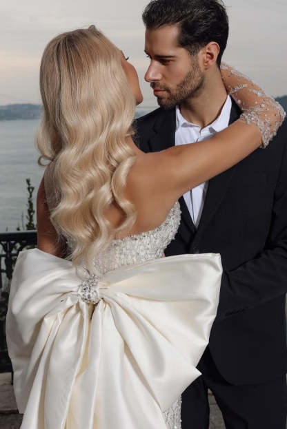 Chicloth Bowknot Wedding Dress Mermaid Luxury With Beadings