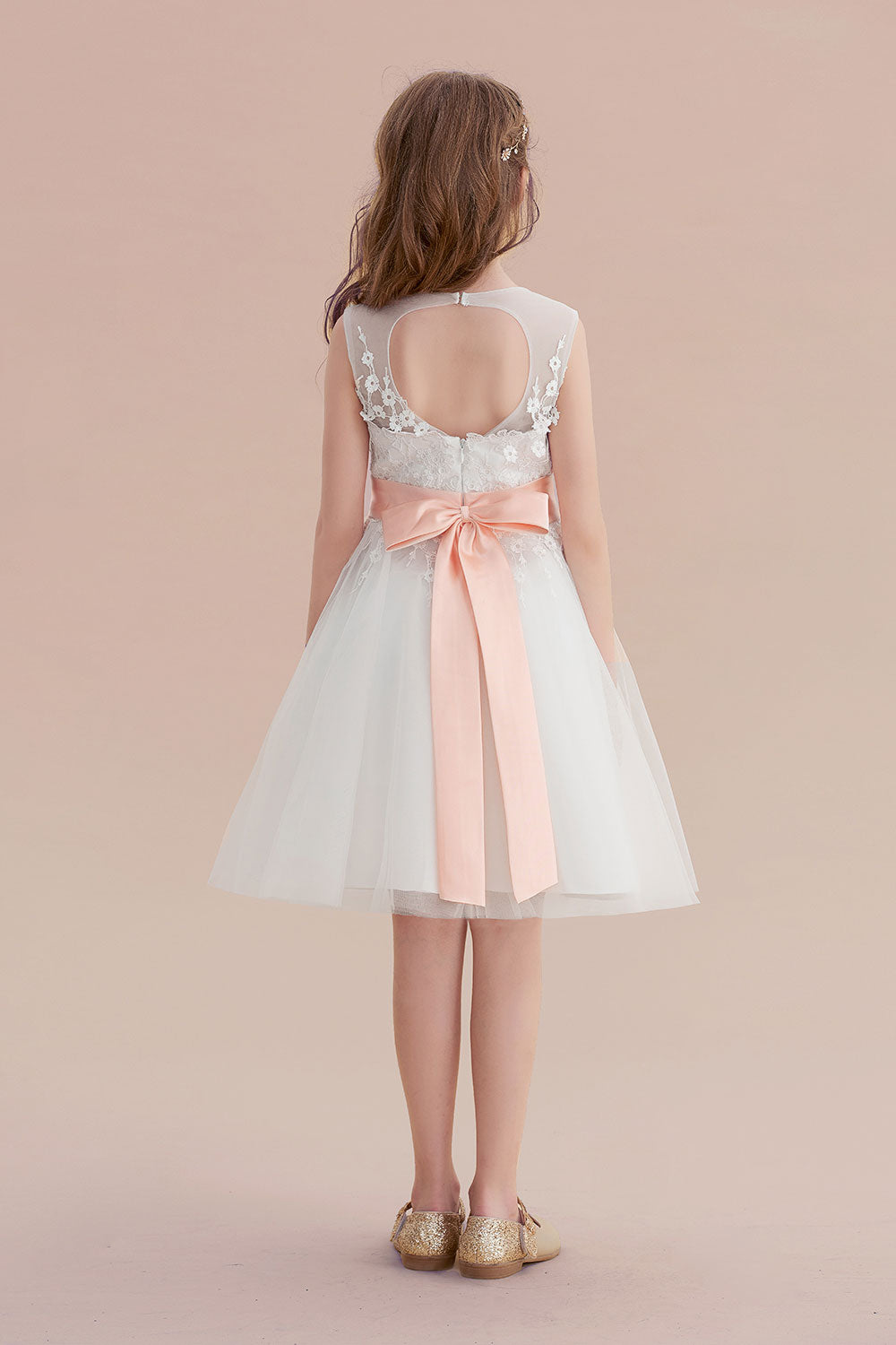 Chicloth A-Line Illusion Appliques Tulle Flower Girl Dress Online