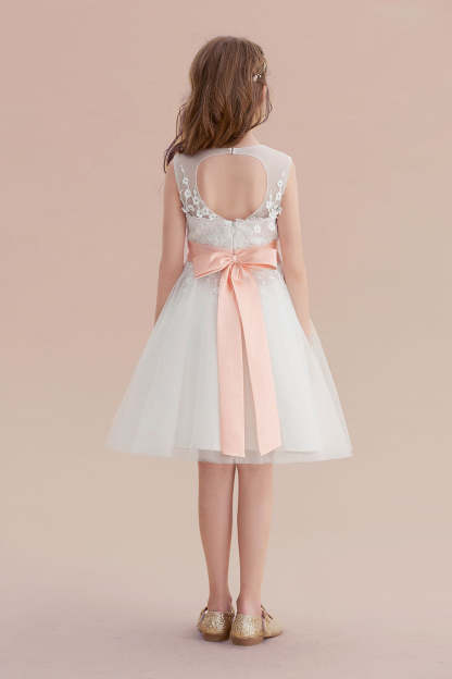 Chicloth A-Line Illusion Appliques Tulle Flower Girl Dress Online