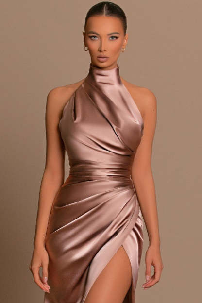 Chicloth High Neck Sleeveless Prom Dress Mermaid Slit Long