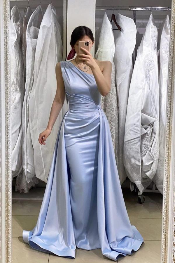 One-Shoulder Satin Mermaid Ball Gown with Detachable Train
