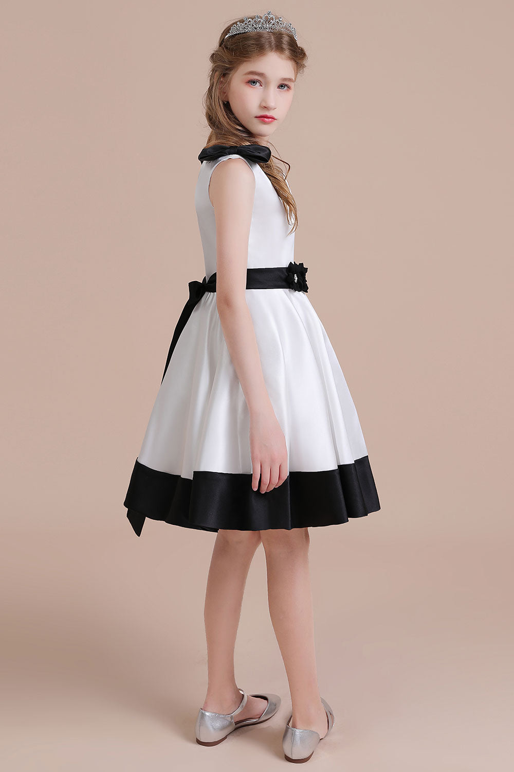 Chicloth A-Line Latest Satin Knee Length Flower Girl Dress Online