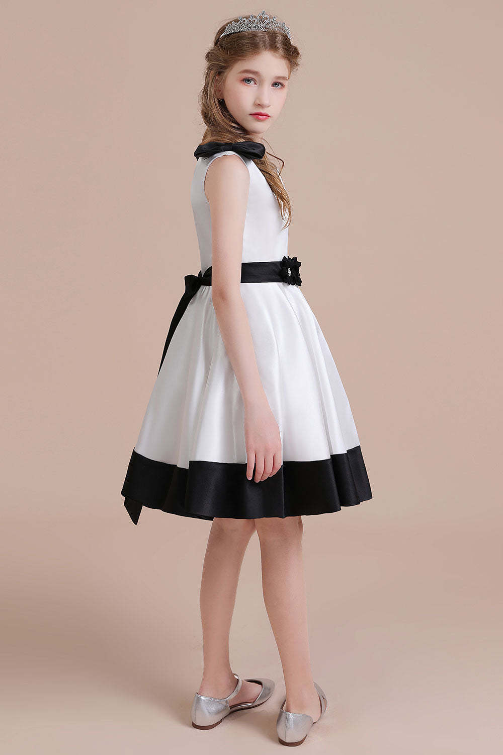 Chicloth A-Line Latest Satin Knee Length Flower Girl Dress Online