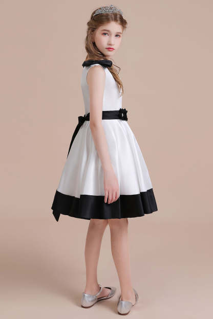 Chicloth A-Line Latest Satin Knee Length Flower Girl Dress Online