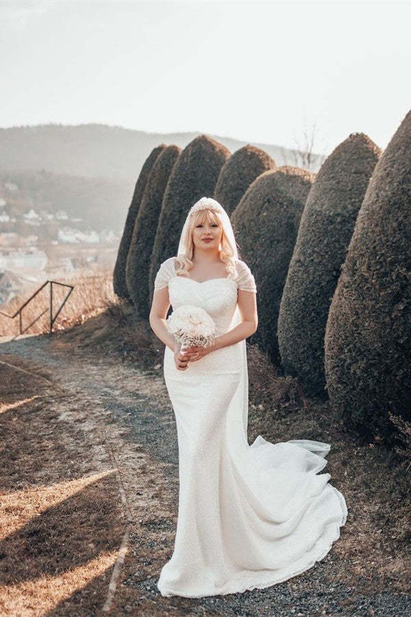 Chicloth Cap Sleeves Sequins Wedding Dress Mermaid Long