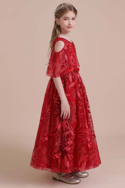 Chicloth A-Line V-neck Tulle Cold-shoulder Flower Girl Dress On Sale