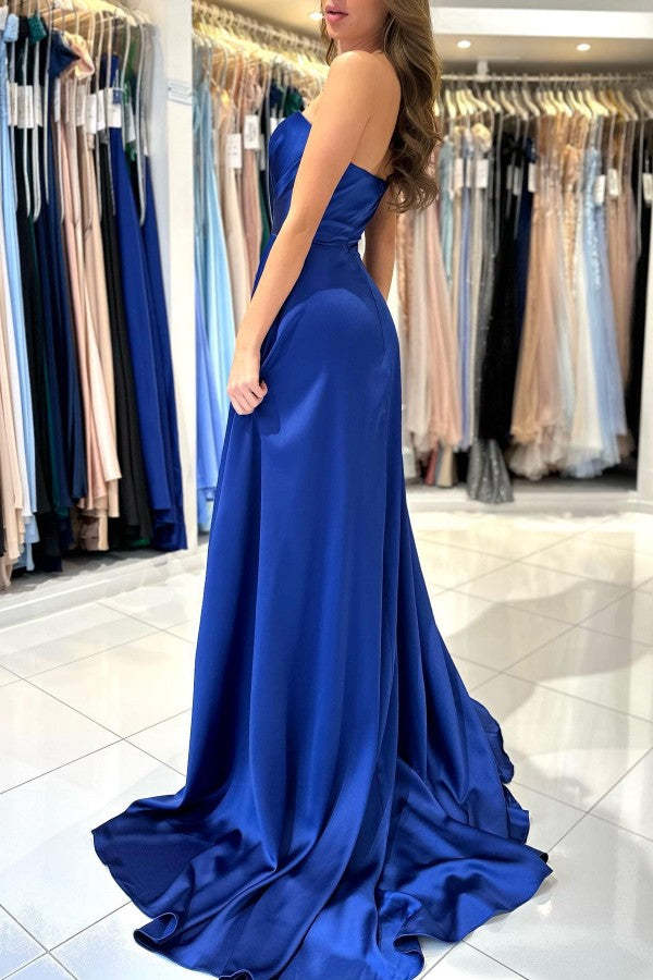 Chicloth Royal Blue Sweetheart Prom Dress Split Long