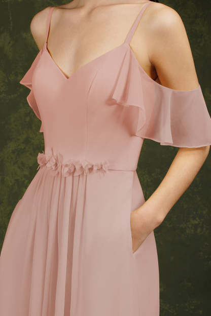 Chicloth Elegant Chiffon Bridesmaid Dress Ruffles With Pockets