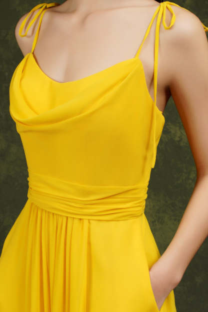 Chicloth Spaghetti-Straps Bridesmaid Dress Chiffon With Slit