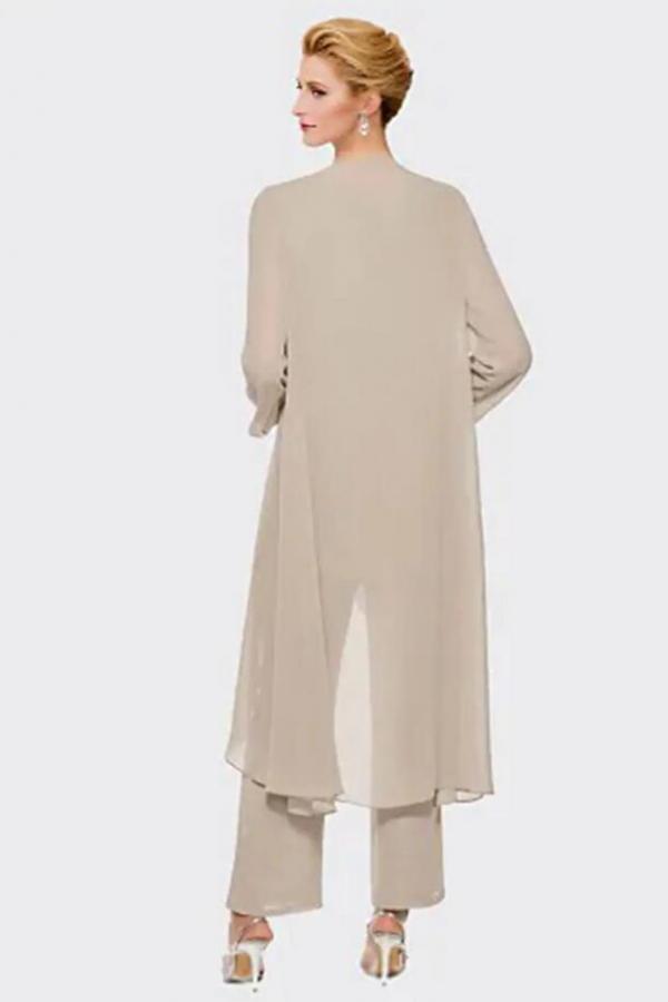 Elegant Chiffon Mother of the Bride Dress Long Sleeves Two-Piece Wedding Guest Outfits