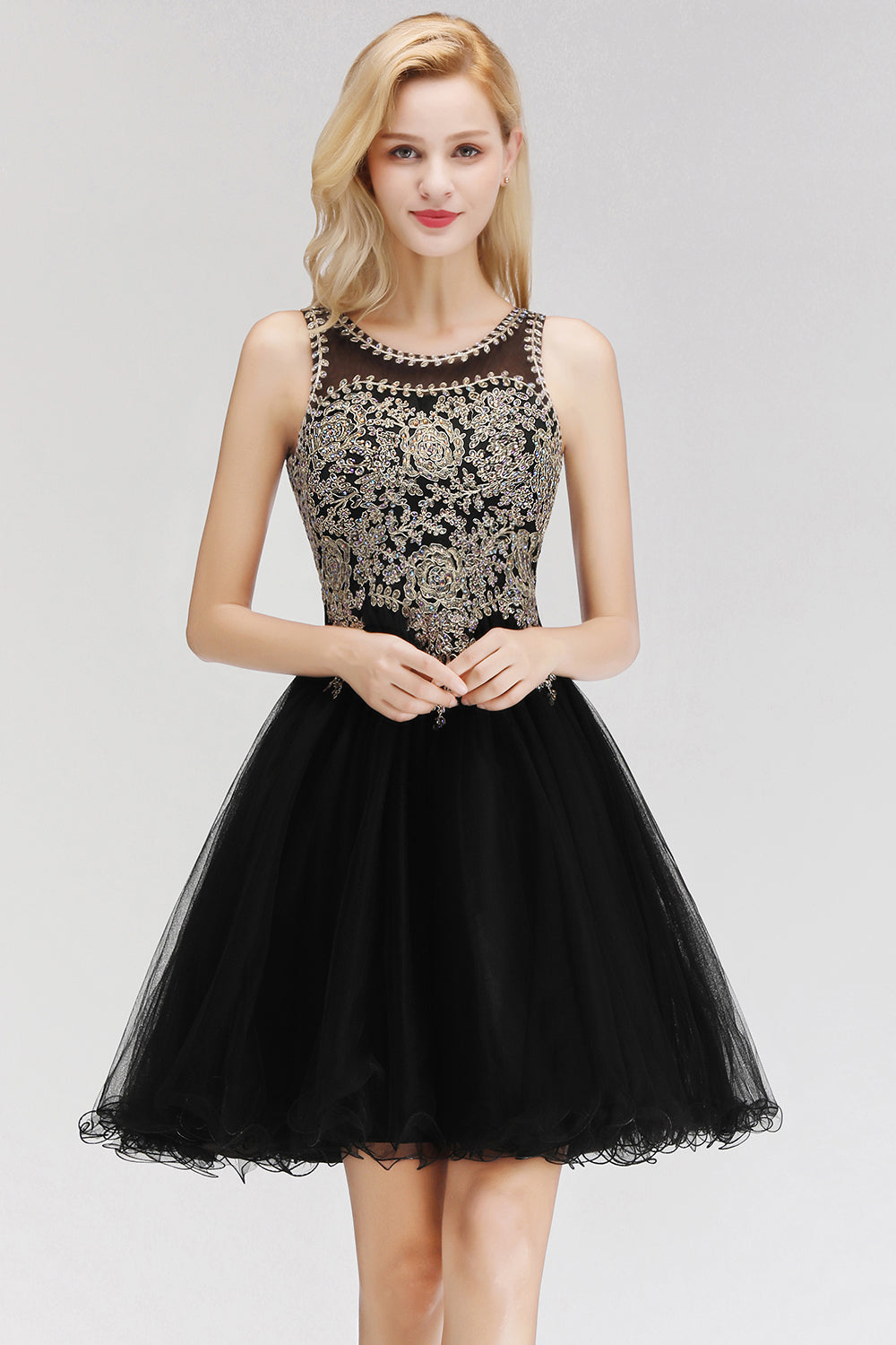 Chicloth A-line Tulle Lace Homecoming Dress with Beadings