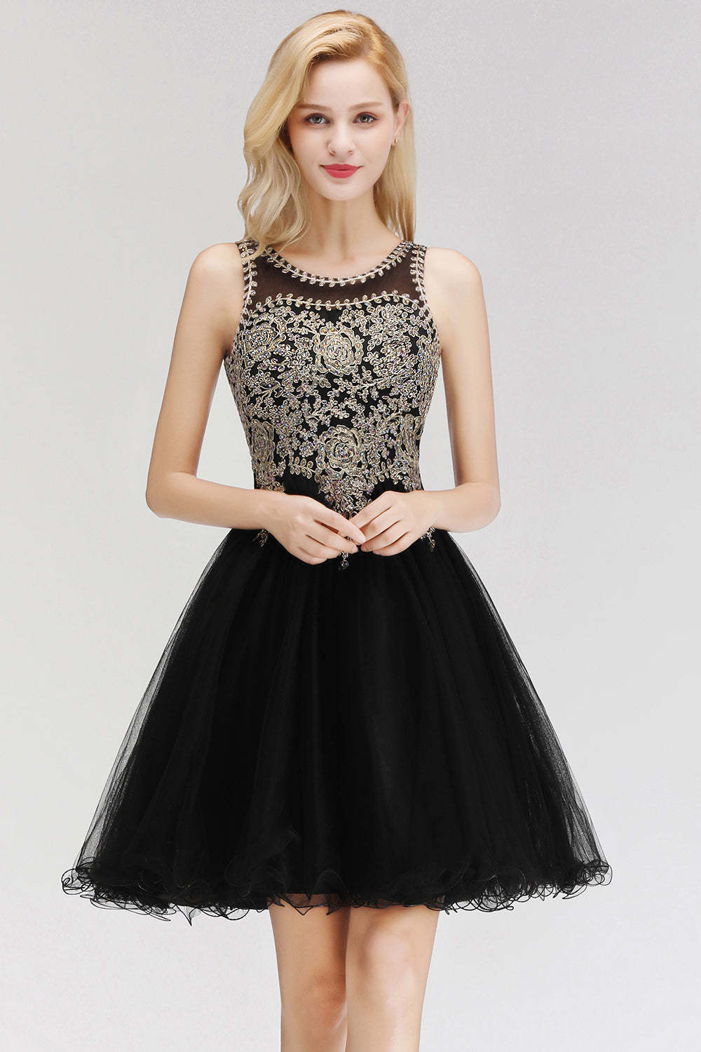 Chicloth A-line Tulle Lace Homecoming Dress with Beadings