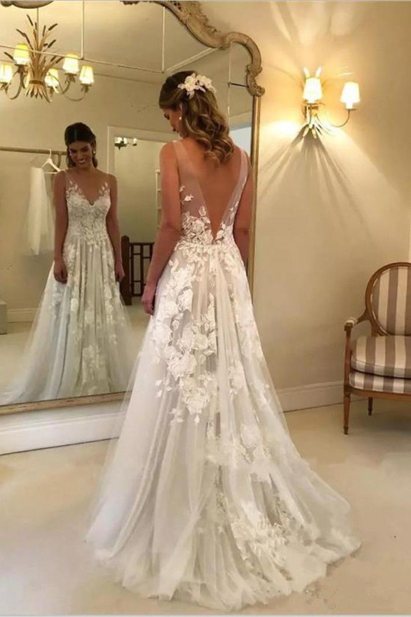 Summer Rose Applique A-Line Wedding Dress