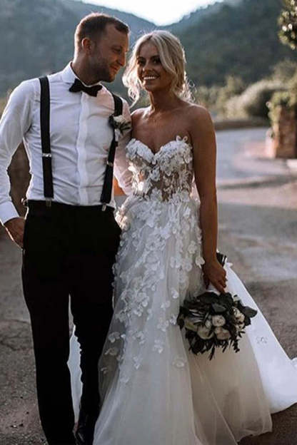 Chicloth Gorgeous Sweetheart Appliques Wedding Dress Beach Bridal Gowns