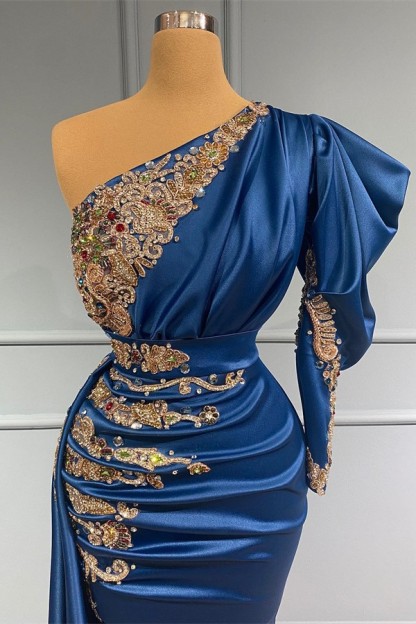 Elegant Long Blue Evening Dresses | Glitter Prom Dresses