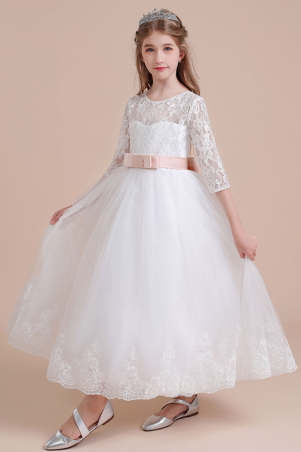 Chicloth A-Line Illusion Lace Tulle Ankle Length Flower Girl Dress On Sale